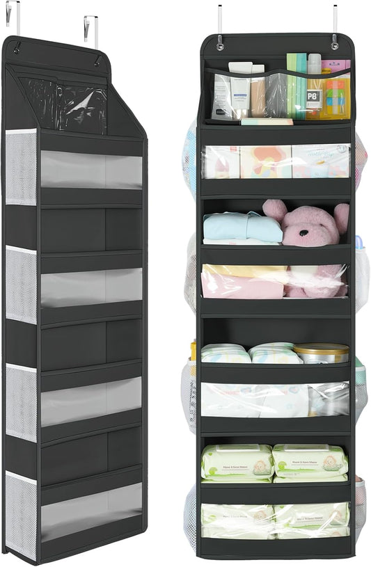 Yecaye 5 Tier 1Pc Over the Door Organizer, Swing-proof Door Organizer Hanging with Clear PVC Windows, Behind the Door Storage for Bedroom Nursery Closet Laundry Pantry Bathroom, Black