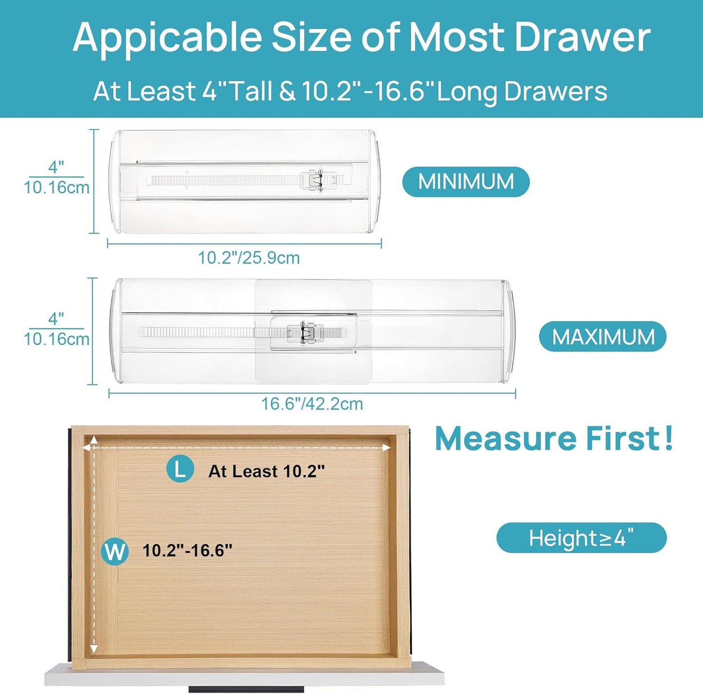 Vtopmart 18 Pack Drawer Dividers for Clothes, 4" High 10.2"-16.6" Adjustable Expandable Dresser Drawer Organizer, Clear Plastic Separators for Dresser, Baby Clothing, Underwear, Cosmetic, Toiletries