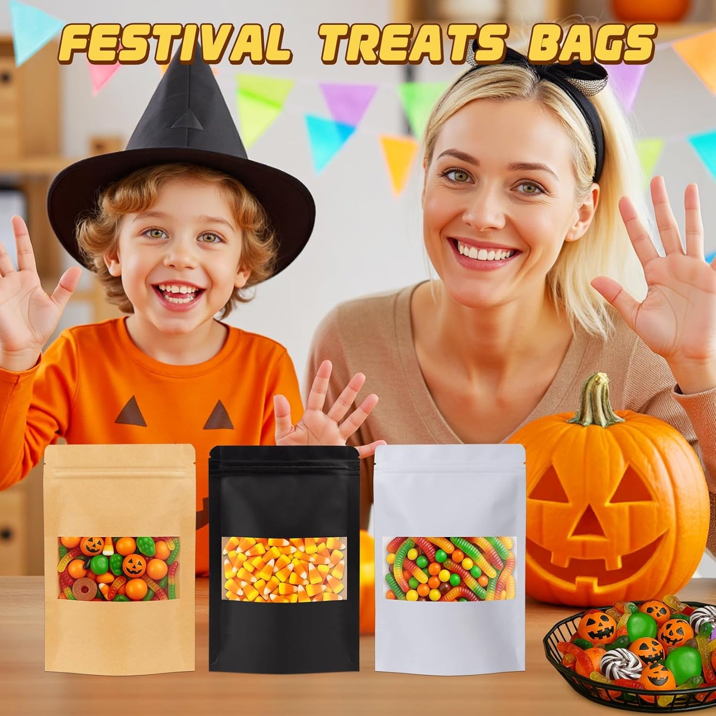 Resealable Smell Proof Bag, 50 Pcs Zip Lock Bags with Window, Reusable Snack Bags, Stand Up Pouches Heat Sealable, Food Storage Baggies for Cookies, Herbs, Tea, Coffee, Spice, Jerky