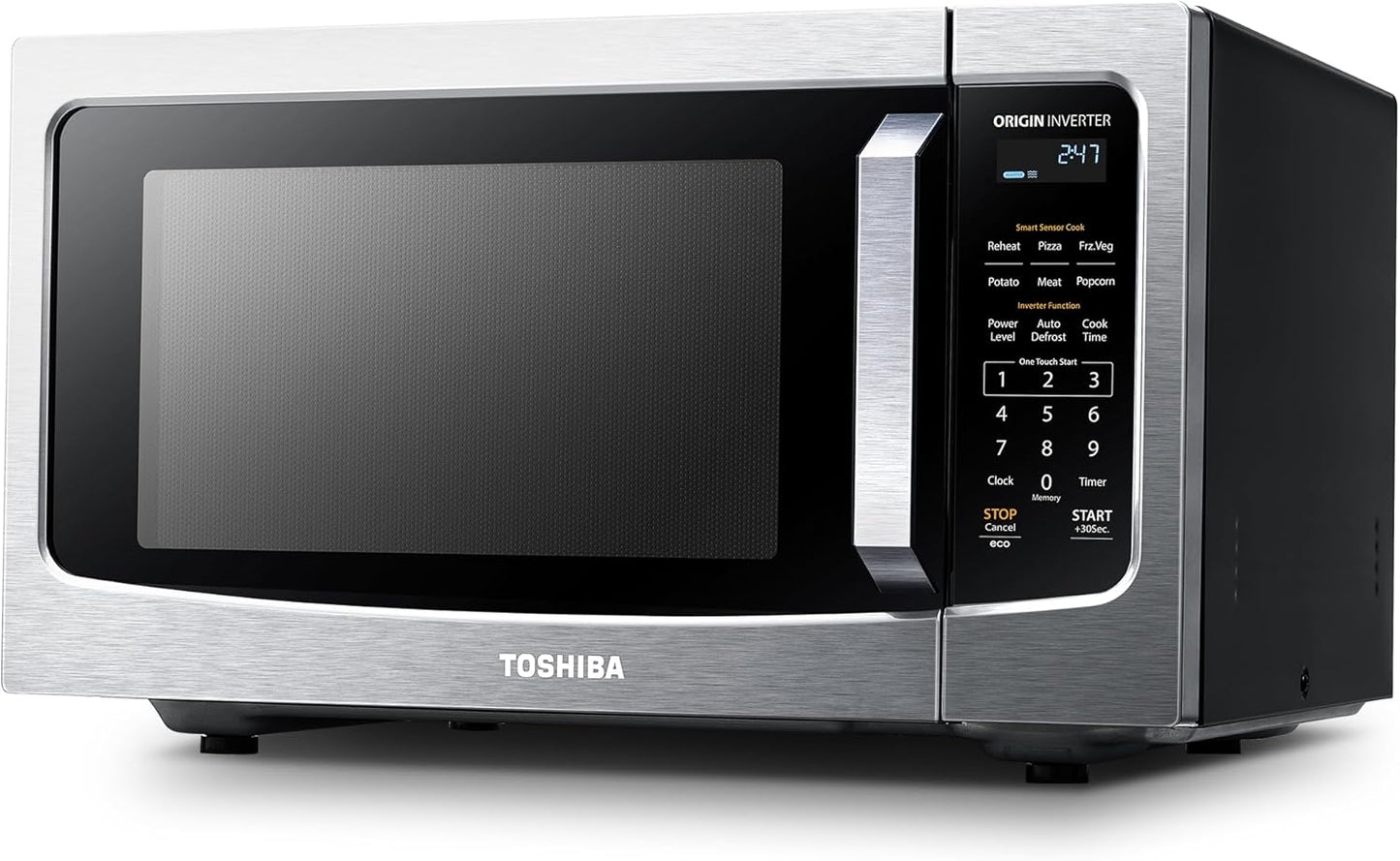 TOSHIBA ML-EM45PIT(SS) Countertop Microwave Oven with Inverter Technology, Kitchen Essentials, Smart Sensor, Auto Defrost, 1.6 Cu.ft, 13.6" Removable Turntable, 33lb.&1250W, Stainless Steel