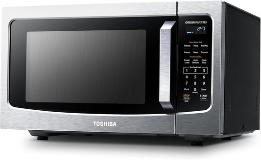 TOSHIBA ML-EM45PIT(SS) Countertop Microwave Oven with Inverter Technology, Kitchen Essentials, Smart Sensor, Auto Defrost, 1.6 Cu.ft, 13.6" Removable Turntable, 33lb.&1250W, Stainless Steel