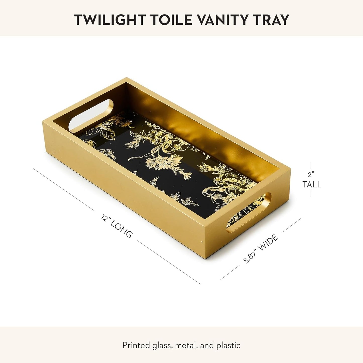 MACKENZIE-CHILDS Twilight Toile Vanity Tray with Handles, Rectangular Tray for Dresser and Home Decor