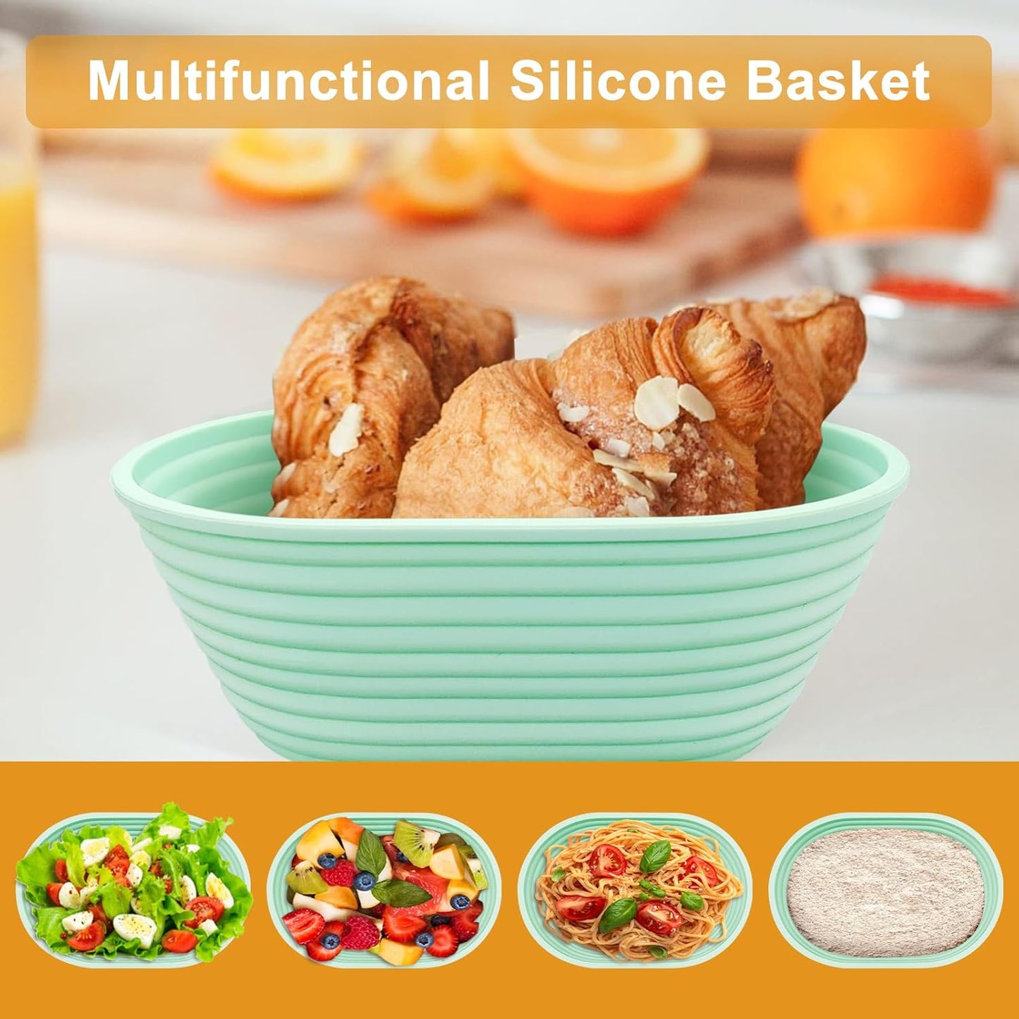 Silicone Banneton, Sourdough Bread Baskets (Set of 6, 6.5 Inch), Oval Proofing Bread Bowls with Starter Kit, Bread Making Baking Supplies
