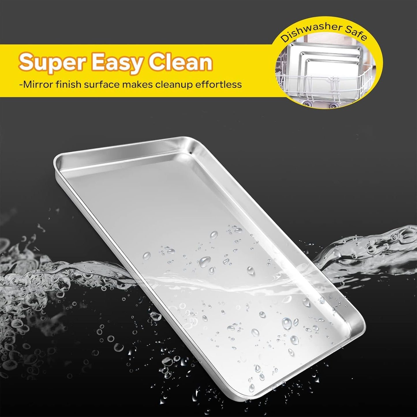 E-far Baking Cookie Sheet Pan Set of 3, 16/12.4/10.4 Inch, Stainless Steel Baking Pans Set for Oven, Rectangle Baking Tray for Cooking Roasting, Non Toxic & Easy Clean, Dishwasher Safe