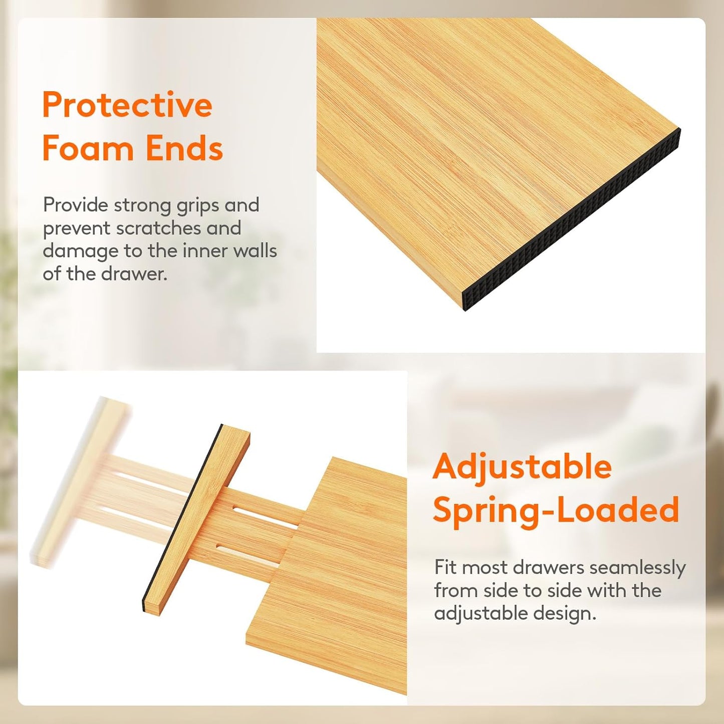 Lifewit 8 Pack 6" Deep Bamboo Drawer Dividers, 13-16.5" Expandable Drawer Organisers for Clothes, Adjustable Dresser Drawer Divider, Clothing Drawers Separators for Dresser, Bedroom, Bathroom, Office