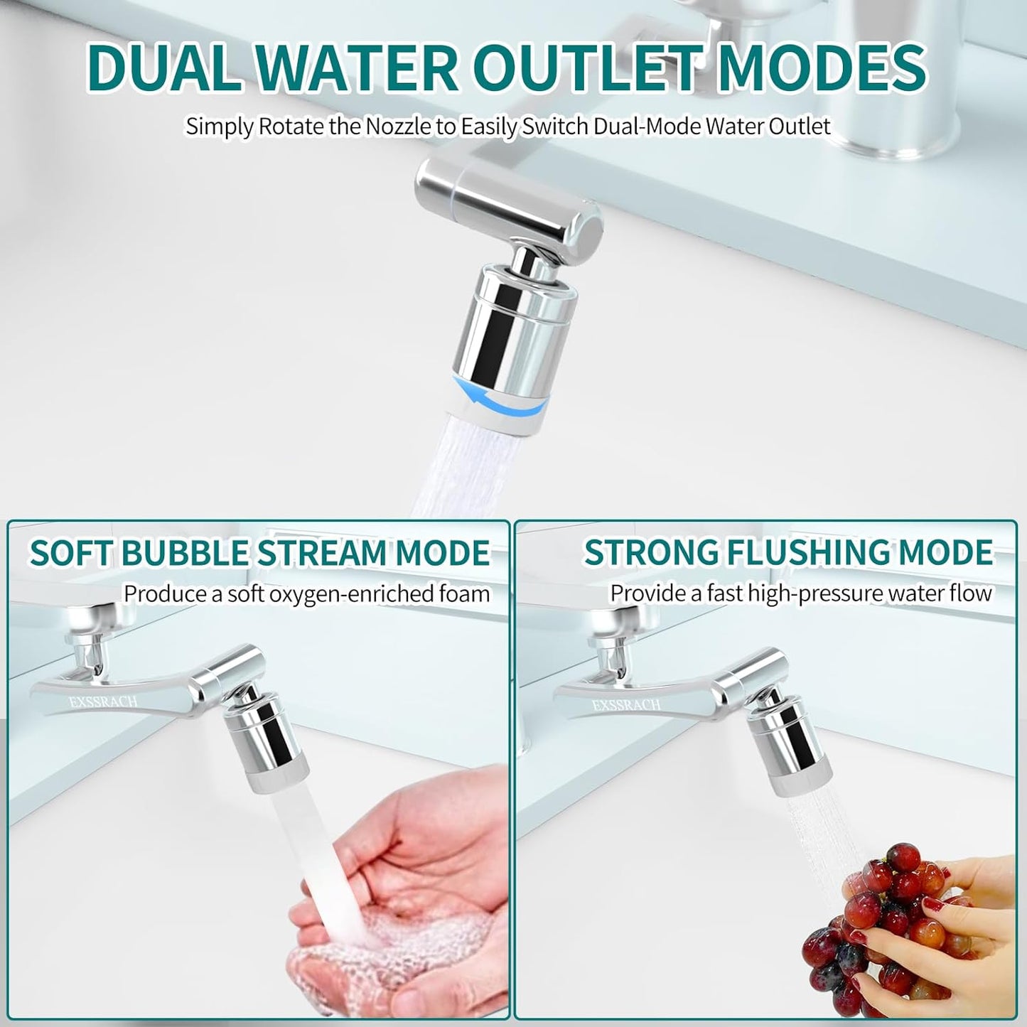 1440° Rotating Faucet Extender, Brass Multifunctional 1080°+ 360° Swivel Extension Robotic Arm Sink Aerator for Kitchen/Bathroom, 2 Water Outlet Modes, Silver