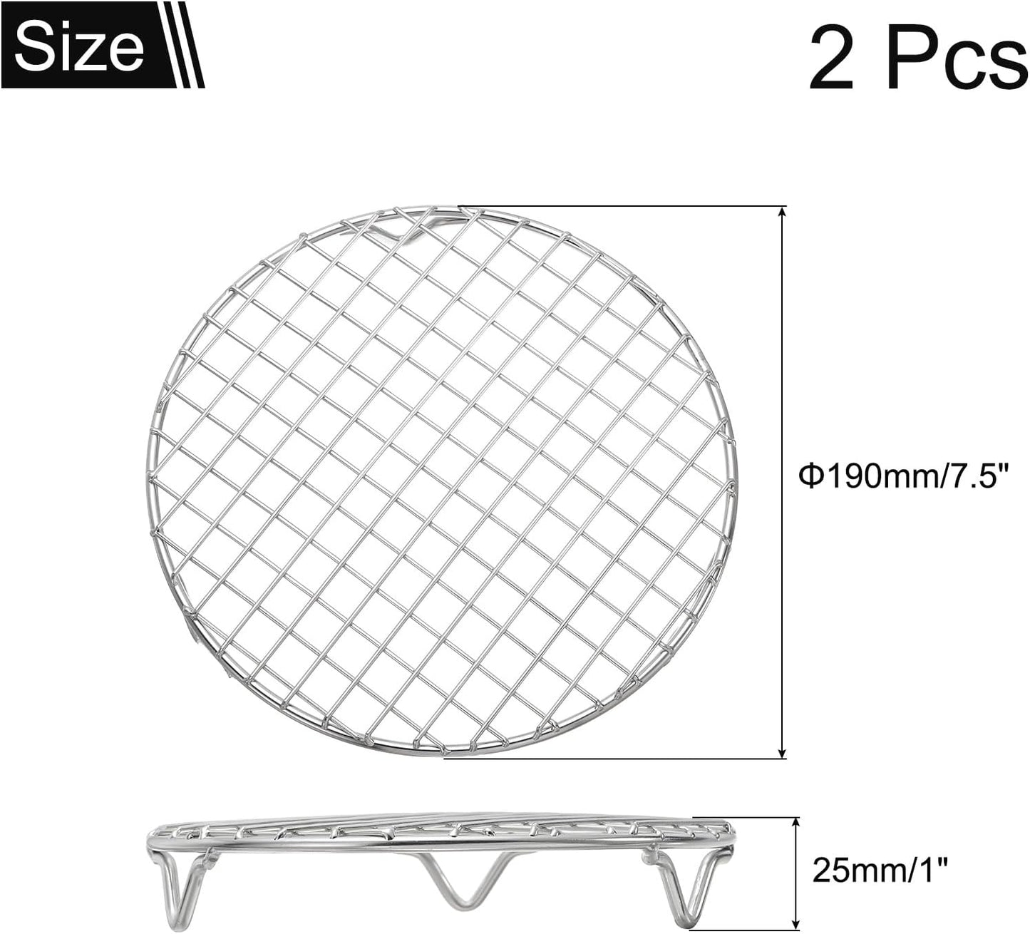 uxcell 2 Pcs Round Cooking Rack with Legs, Dia 7.5 Inch 304 Stainless Steel Barbecue Grill for Cooking Baking Barbecue Air Fryer Racks, Silver