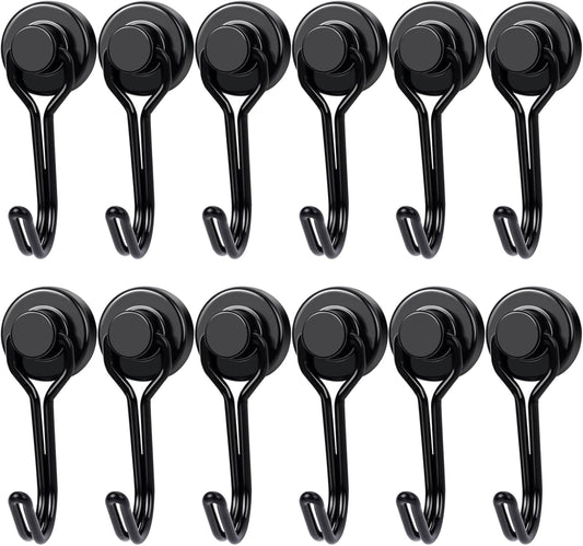 E BAVITE Swivel Swing Magnetic Hooks, 30LB（12pack） Refrigerator Magnet Hook,Strong Neodymium Magnets, Perfect for Refrigerator and Other Surfaces,60mm(2.36in) in Length