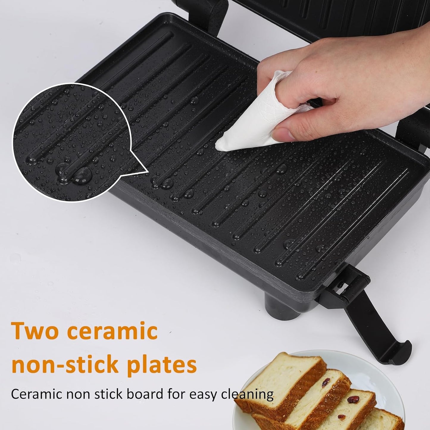 Sandwich Maker Panini Maker Electric Indoor Grill with Non-Stick Coated Plates, Opens 180 Degrees for Any Type or Size Food (H802D)