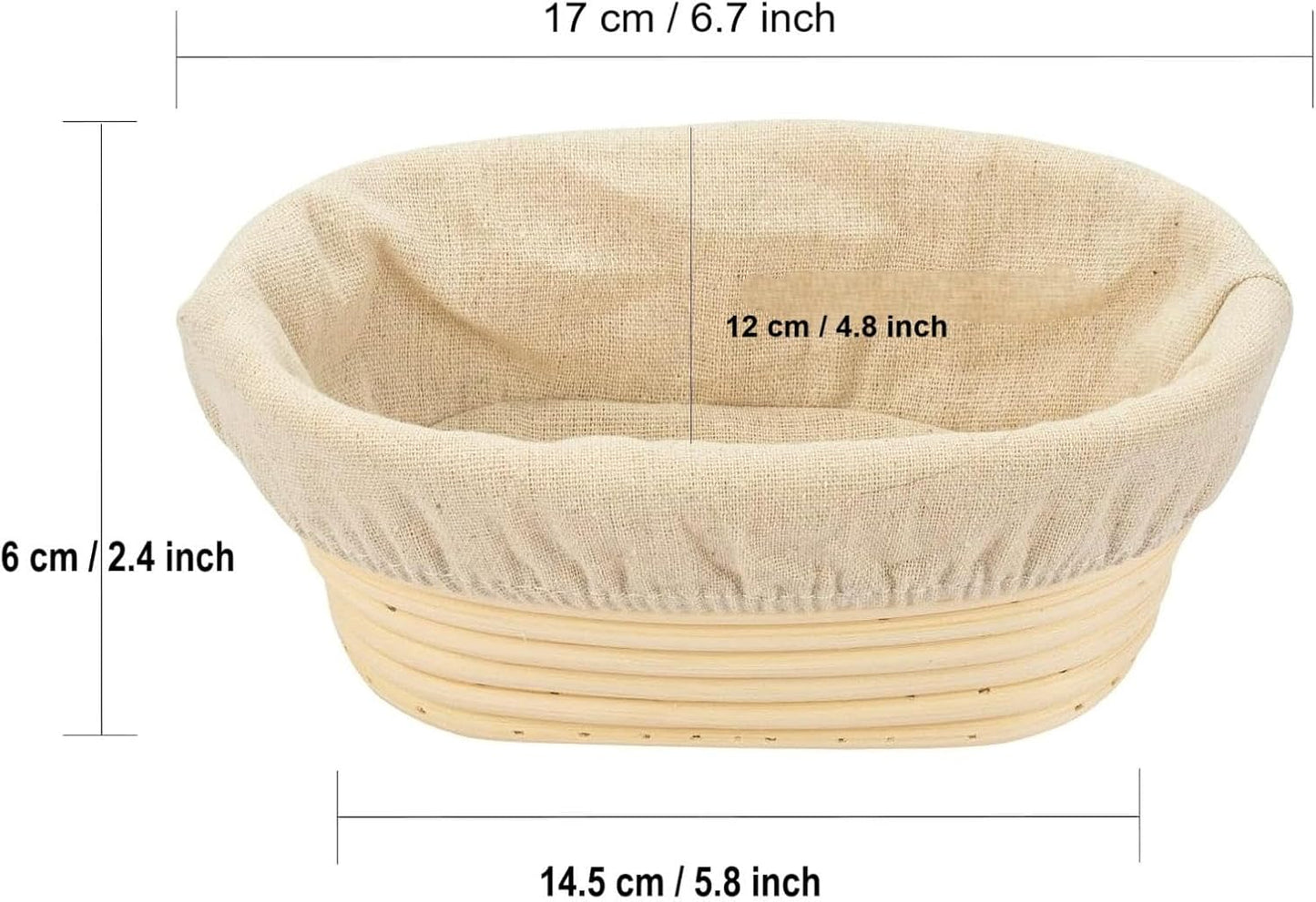 Banneton Bread Proofing Basket - Banneton Basket Set of 4 Pack 6.7 inch Oval Sourdough Proofing Basket with Liner - Handmade Rattan Proofing Rising Bowl for Artisan Bread Making Baking Supplies