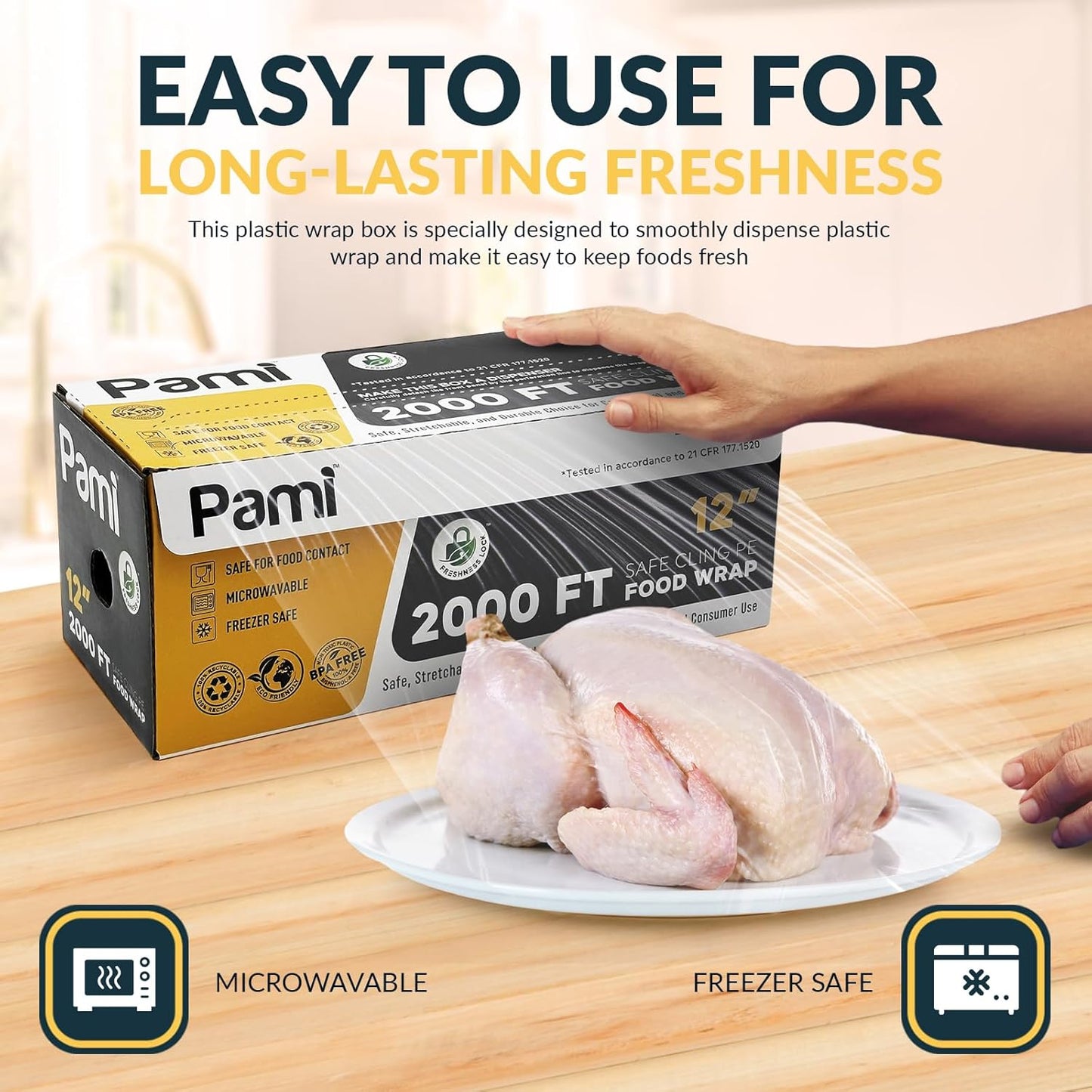 PAMI Clear Plastic Wrap for Food 12" X 2000ft, Bpa-Free Restaurant Plastic Wrap with Dispenser Box for Home and Commercial Food Wrap