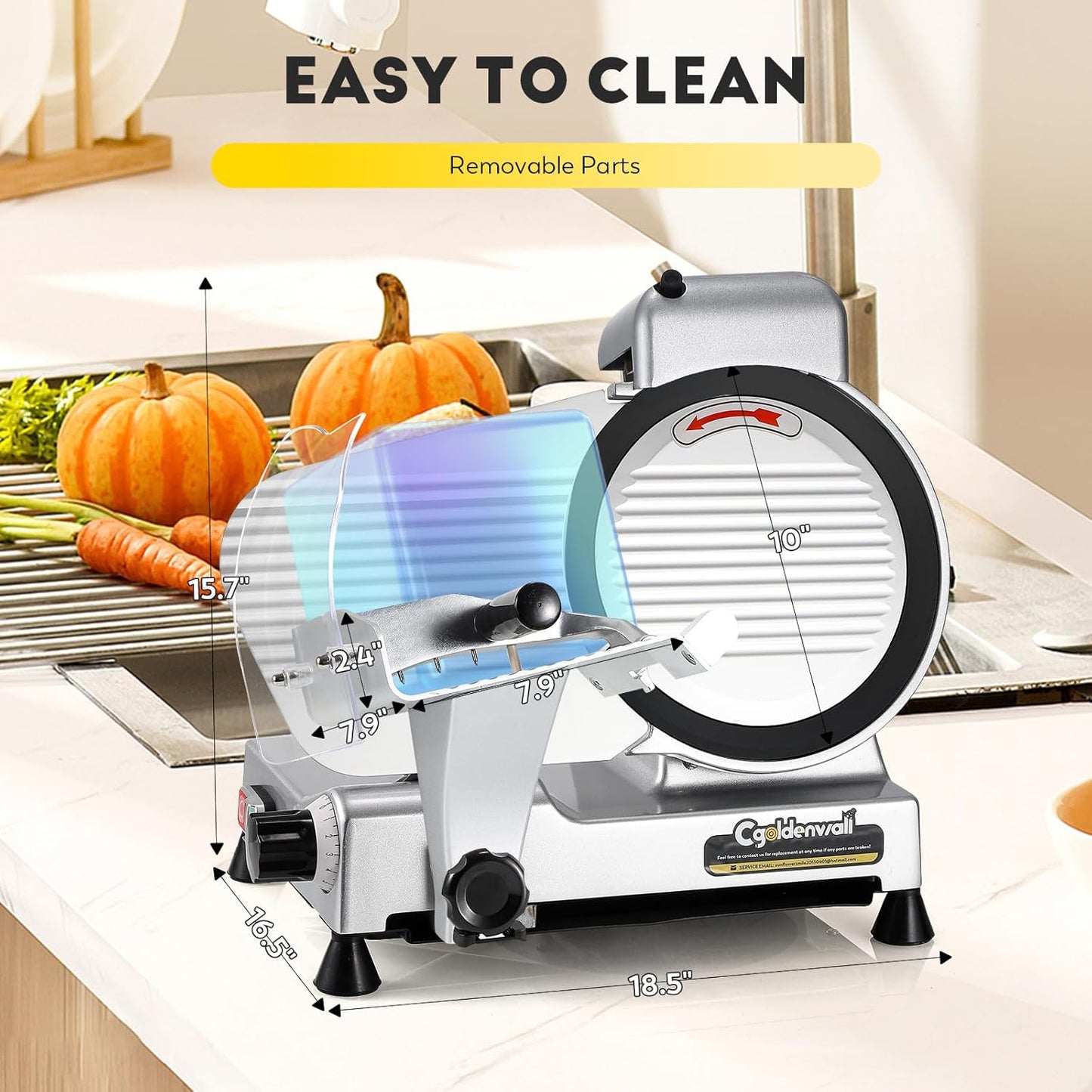 CGOLDENWALL Meat Slicer Machine with Teflon Non-stick Blade 240W Electric Meat Slicer for Frozen Meat/Deli Meat/Cheese/Food Slicer, Low Noises Commercial and Home Use