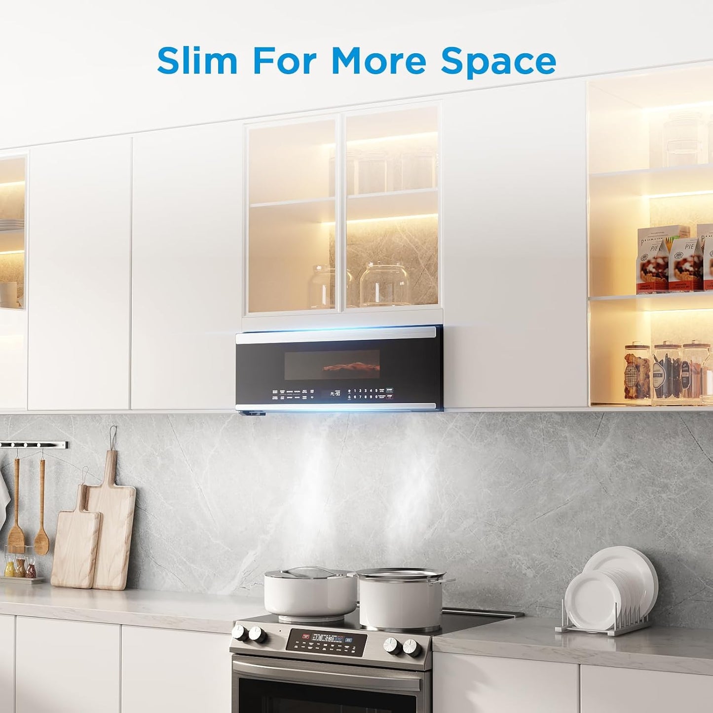 Midea MMO12S3ASTZ Over the Range Oven, 1.2 Cu.ft Slim, Stainless Steel Microwaves, 1000W Heating Power with 400CMF Vent Fan