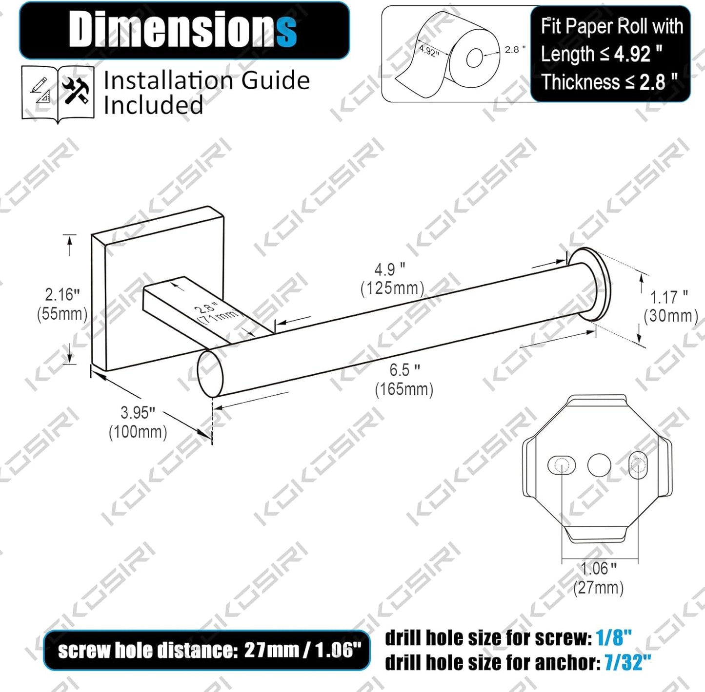 KOKOSIRI Toilet Paper Holder for Bathroom Toilet Roll Holder Hold Mega Rolls Wall Mounted, Matte Black Stainless Steel 2 Pack, B2008BK-P2