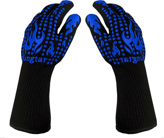 Oven Mitts Heat resistan BBQ Heat Proof Glove 1472℉ 14Inch Grill Glove for Men BBQ Gloves Gift Set for Cooking, Oven,Grilling, Baking, Welding (Long Cuff, Blue)