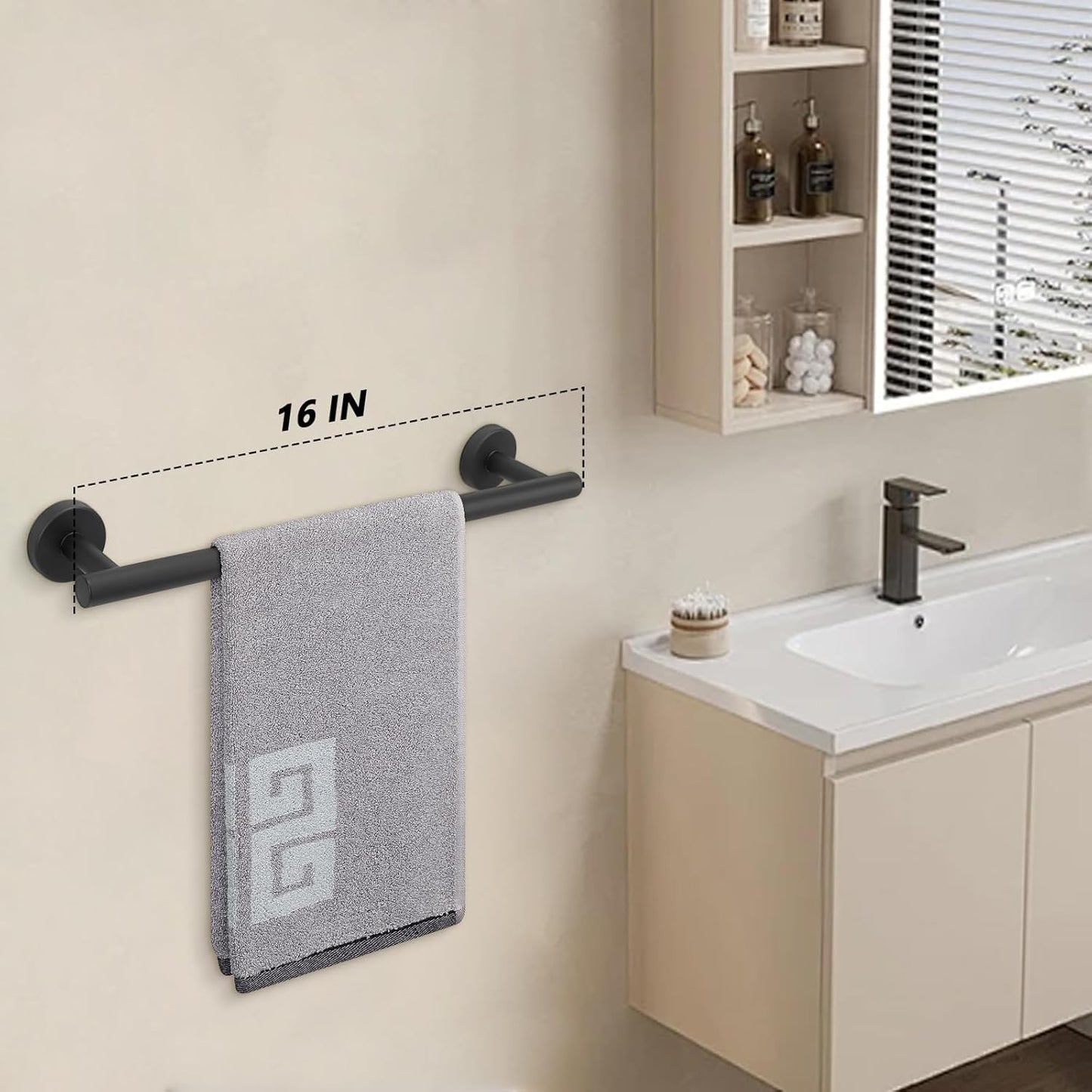NearMoon Bath Towel Bar, Bath Accessories Thicken Stainless Steel Shower Towel Rack for Bathroom, Towel Holder Wall Mounted (2 Pack, Matte Black, 16 Inch)
