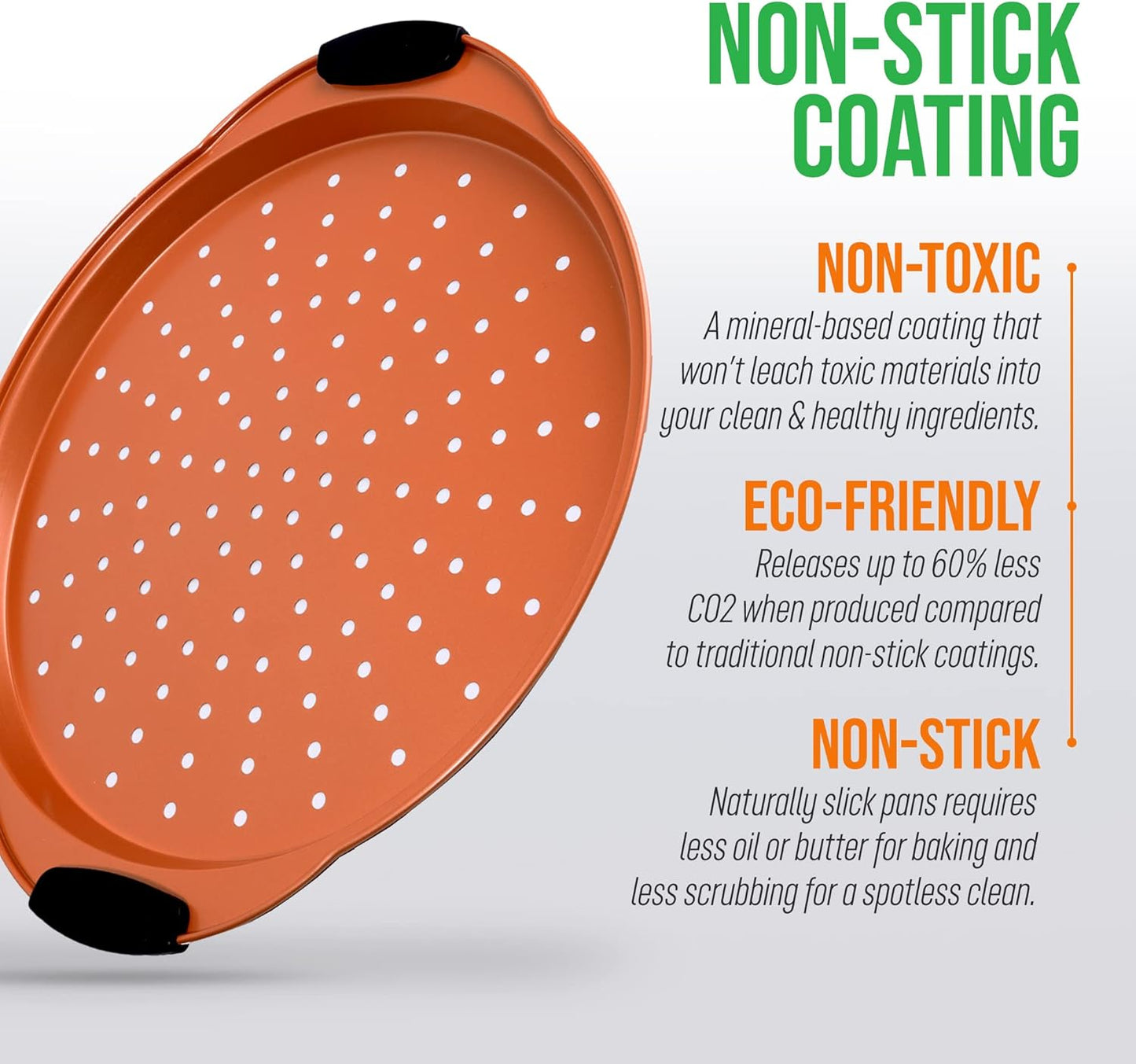 NutriChef 13-Inch Nonstick Pizza Tray - Round Carbon Steel Non-Stick Pizza Baking Pan with Perforated Holes, Premium Bakeware Pizza Screen with Silicone Grip Handles, Dishwasher Safe - Copper