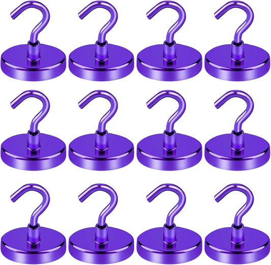 LOVIMAG Magnetic Hooks for Cruise Cabins, Cruise Essentials Must Haves, Cruise Magnets, Magnetic Key Holder, Strong Magnetic Hooks for Hanging, Fridge, Grill -12 Pack, 110lbs, Purple