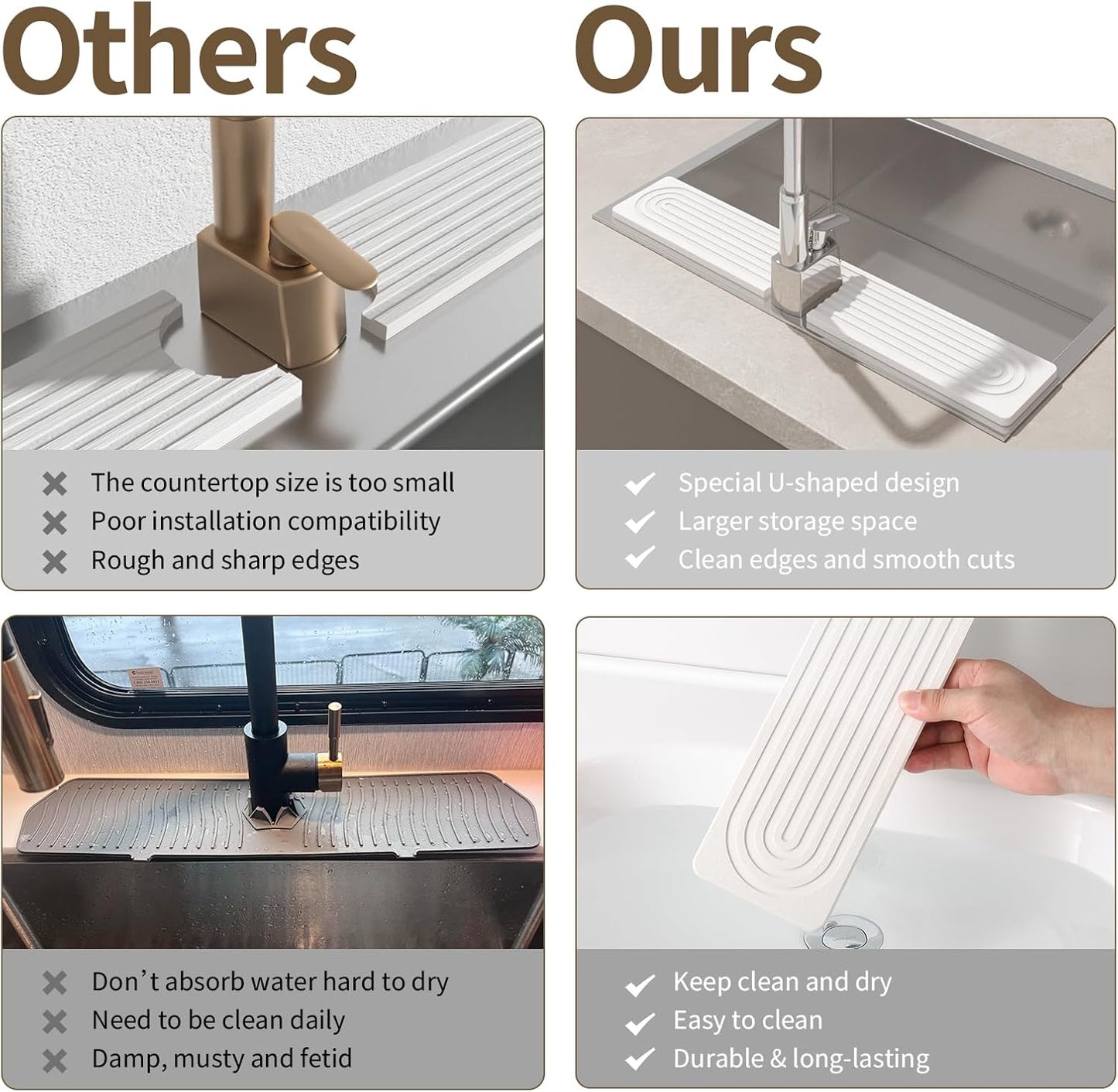 Faucet Mat for Kitchen Sink, Diatomite Stone Drying Sink Protectors, Bathroom Faucet Splash Guard, Quick Dry Water Absorbing, Non-Slip Stone Tray for Kitchen Counter, White, 23.6" x 3.9"