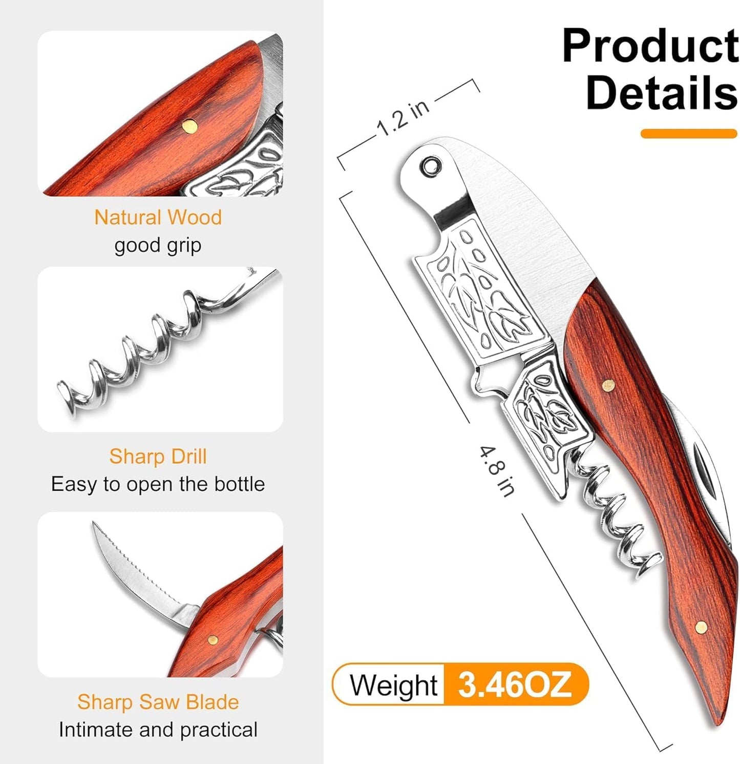HOOMIL Wine Opener, 3-in-1 Professional Corkscrews for Wine Bottles with Foil Cutter and Cap Remover - Classic Rosewood