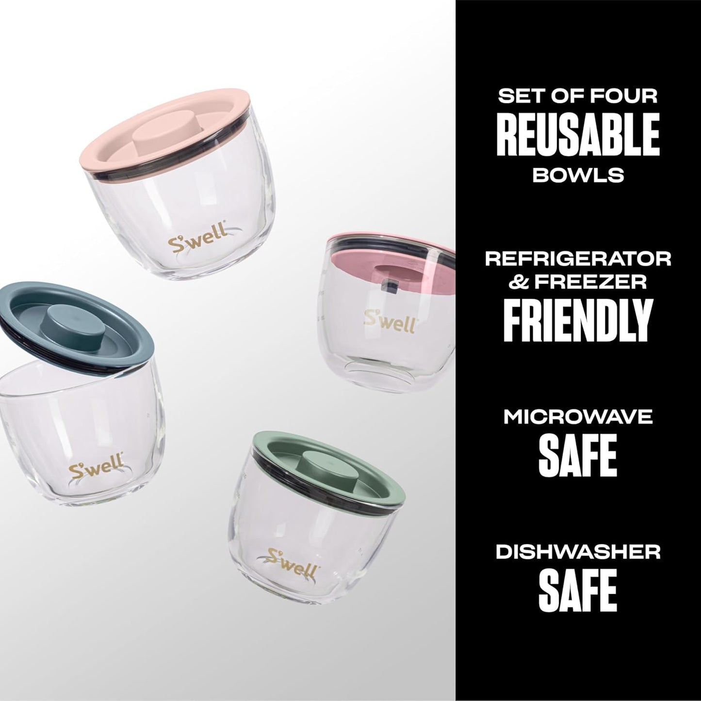 S'well 12oz Glass Prep Bowl Set of 4 For Easy Meal Prep, Vintage Pastels, Made From Durable Tempered Glass, Nests Inside 21.5oz