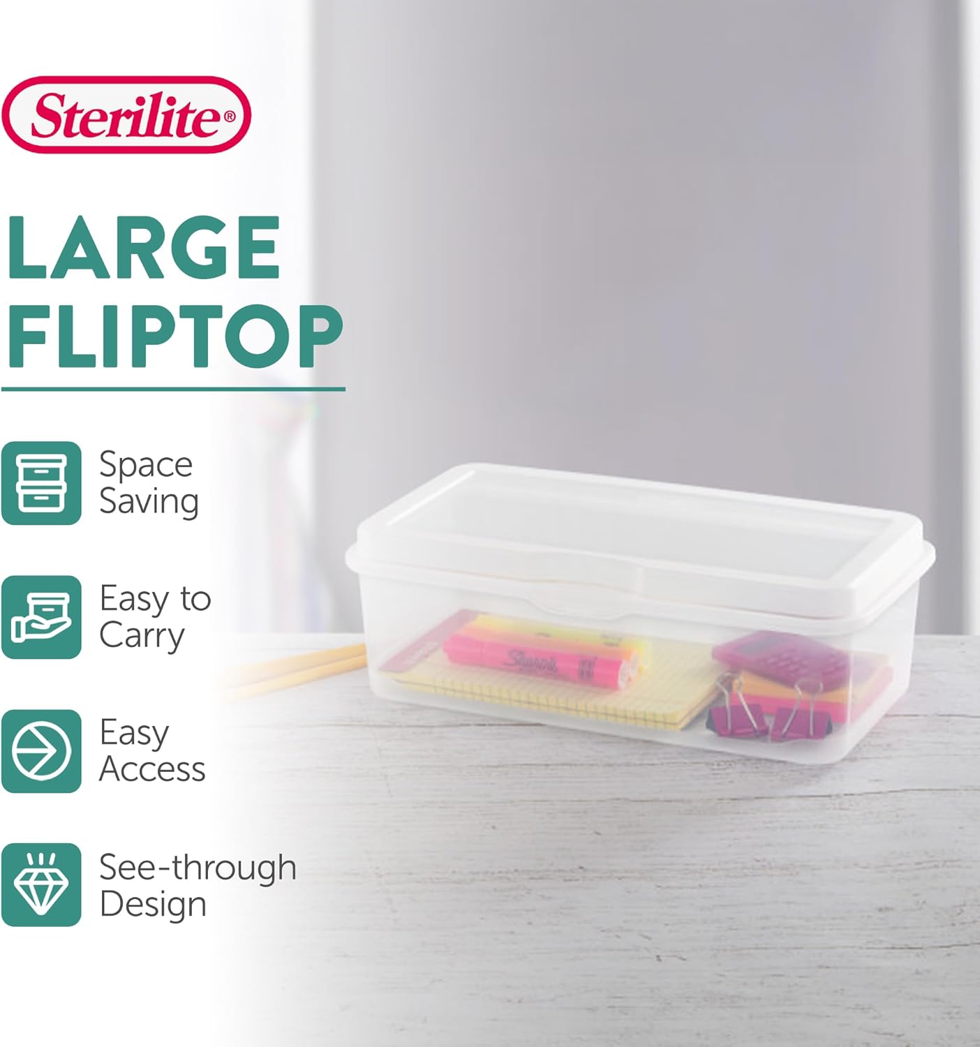 Sterilite 24-Pack FlipTop Stackable Rectangular Storage Bin with Hinging Lid, Clear