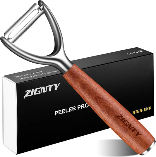 Premium Vegetable Peeler Stainless Steel，Ultra Sharp Potato Peelers for Kitchen, Swivel Blade Veggie Fruit Peeler, Carrot Cucumber Peeler with Ergonomic Wood Handle Y Peeler（5 Years Warranty）