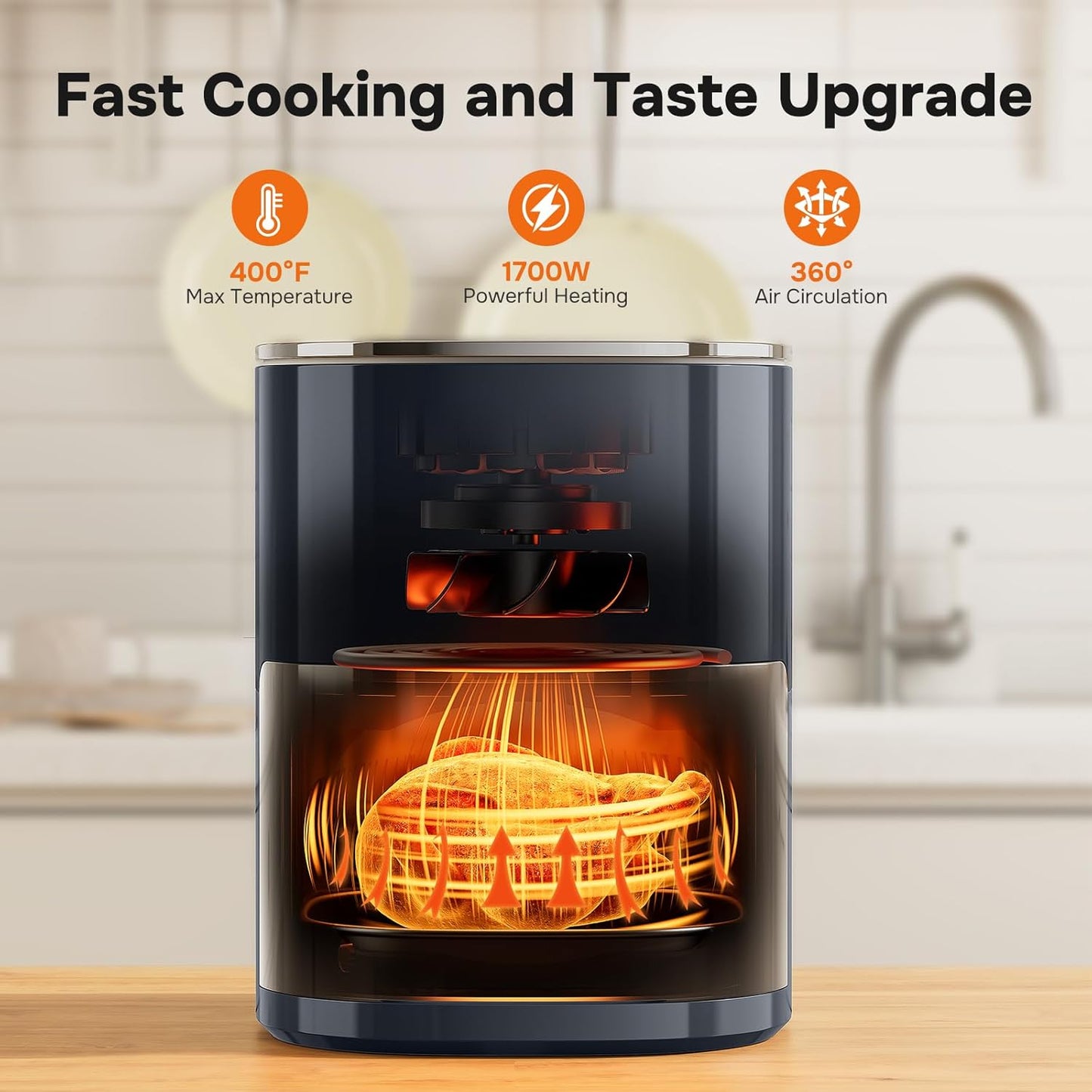 Simple Deluxe Air Fryer - 6.34 QT Digital Airfryer with Visible Window, 12 Presets Functions, Nonstick and Dishwasher-Safe Basket, 1700W, Gray