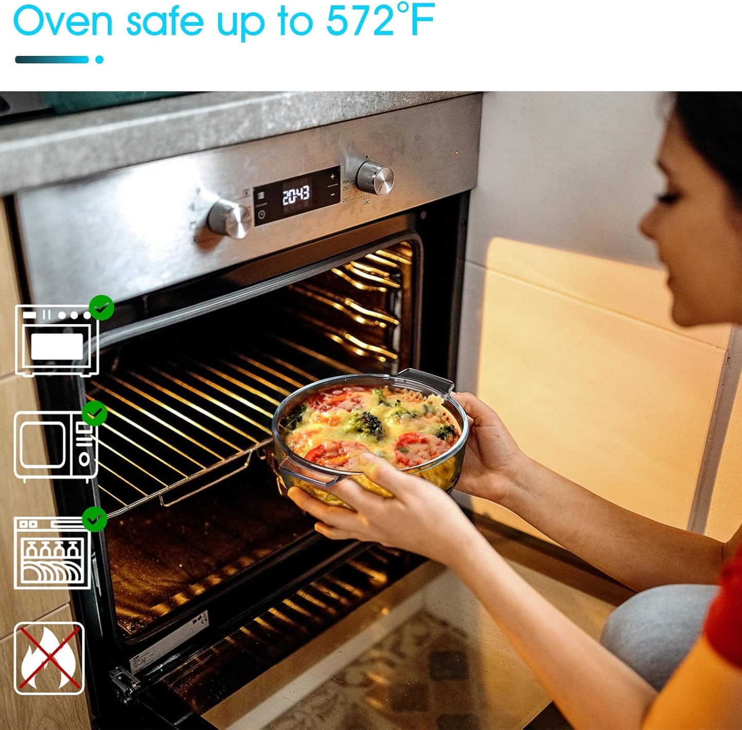 NUTRIUPS Mini Glass Casserole Dish with Lid Oven Safe Covered Round Casserole Dish 6" Glass Microwave Bowls With Lid Microwavable Cookware (26oz-Mini)