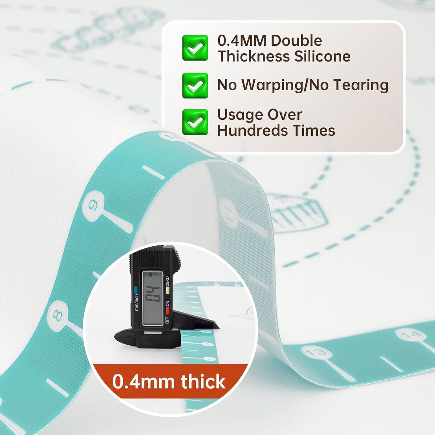 Non Stick Silicone Pastry Mat with 10 Quick Recipes ，Silicone Mat for Dough Rolling Baking Sheet for Cookies, Pizza,Bread, Surdough,Fondant Mat for Kitchen Counter, Extra Large and Oven Safe