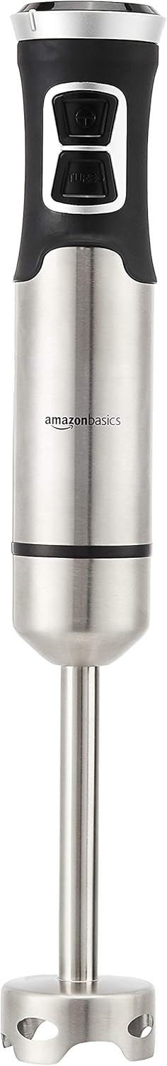 Amazon Basics Multi-Speed Immersion Hand Blender for Kitchen Mixing, Smoothies, Soups, 500 Watt Powerful, Silver