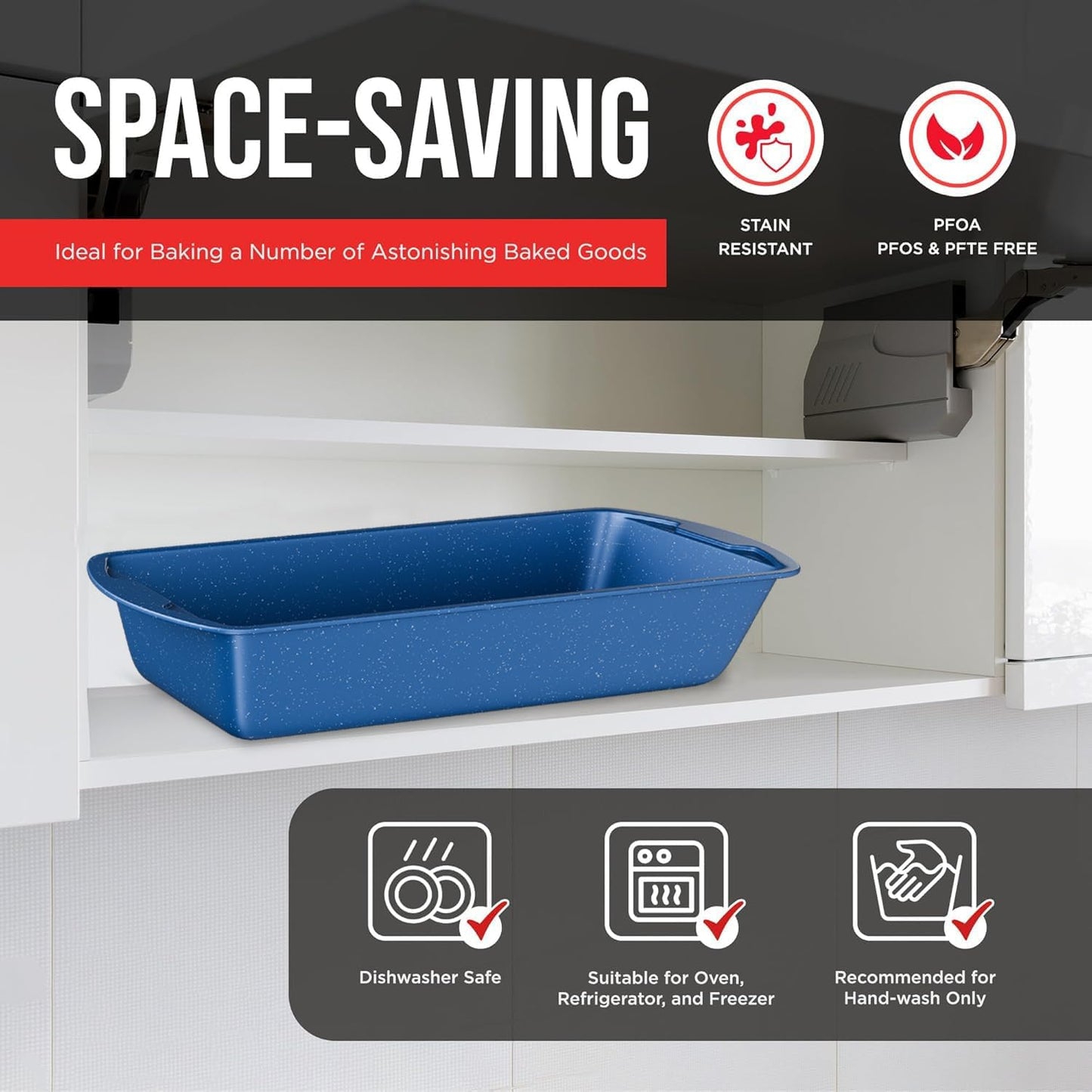 Nonstick Loaf Pan Set Pack of 1, Carbon Steel 11" Large Baking Bread Pan, Oven Safe Up to 450°F, PFOA, PFOS, PTFE Free, Space Saving Stackable Design, Stain Resistant, Dishwasher Friendly, Blue Marble