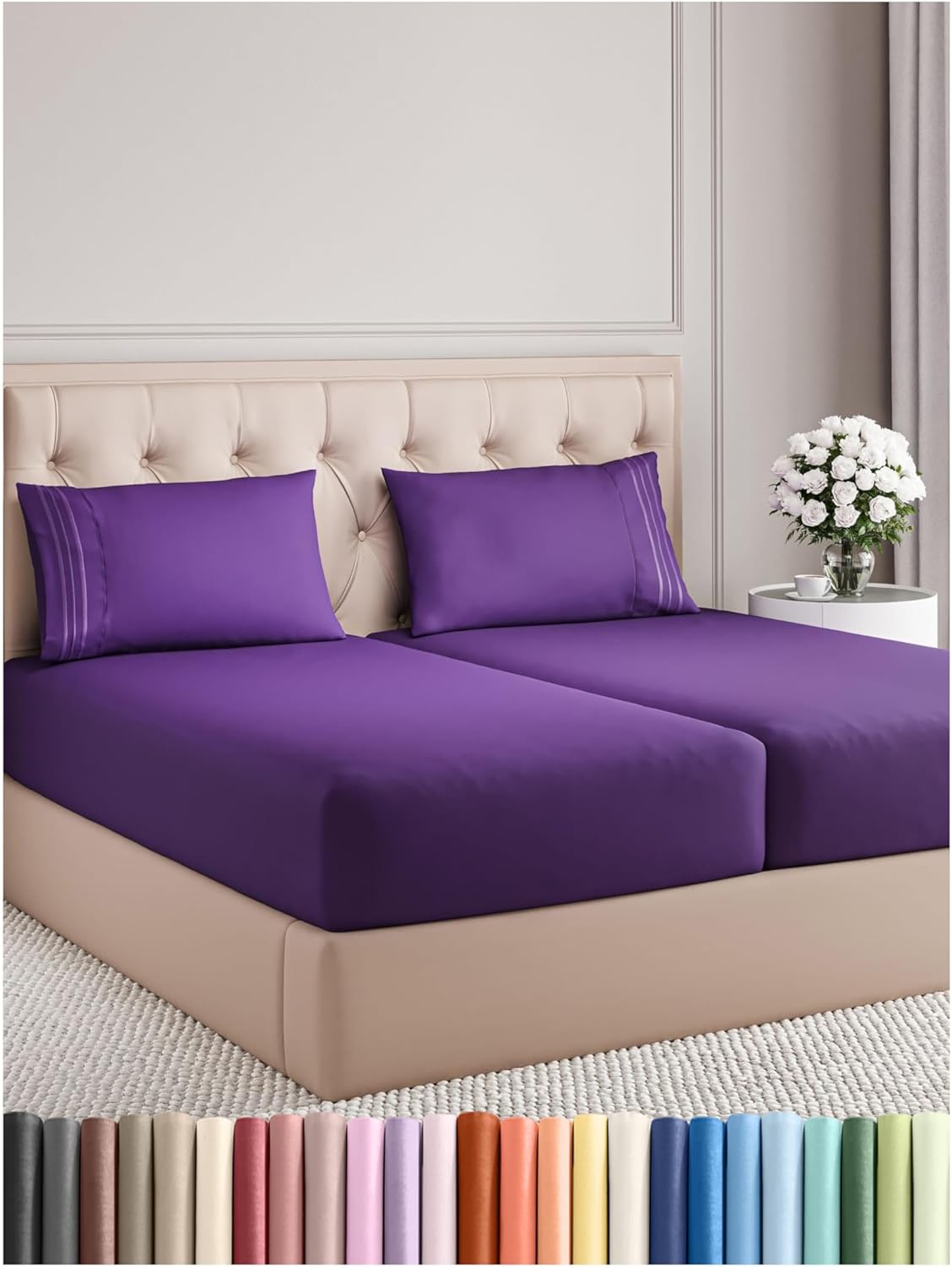 Split King Size 5 Piece Sheet Set - Comfy Breathable & Cooling Bed Sheets Set - Hotel Luxury Bedding for Women, Men, Kids, Teens, Boys & Girls - Deep Pockets, Soft, Wrinkle Free - Oeko-Tex - Purple