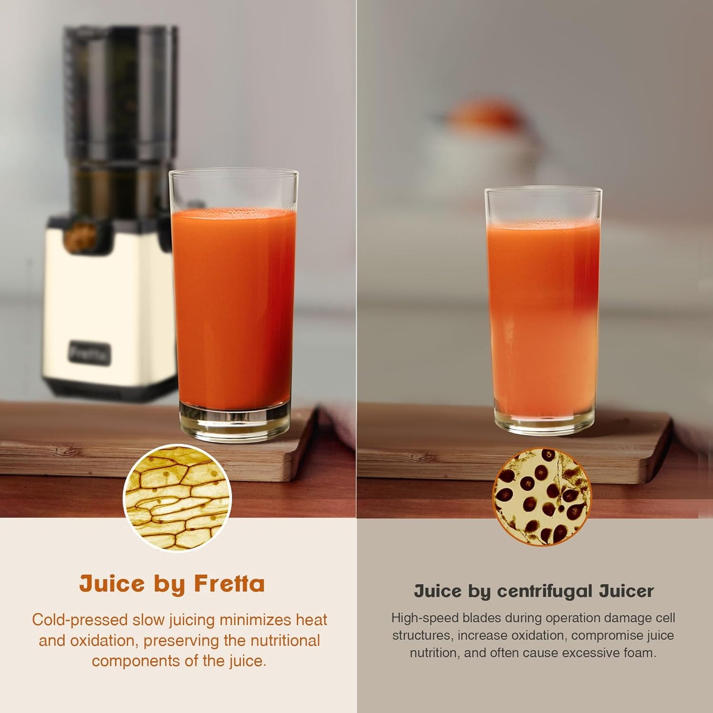 Cold Press Juicer Machines, Fretta 5.3'' Self Feeding Slow Masticating Juicers Fit Whole Fruits & Vegetable Easy Clean Juice Extractor,Tritan Material BPA Free, 250W, White