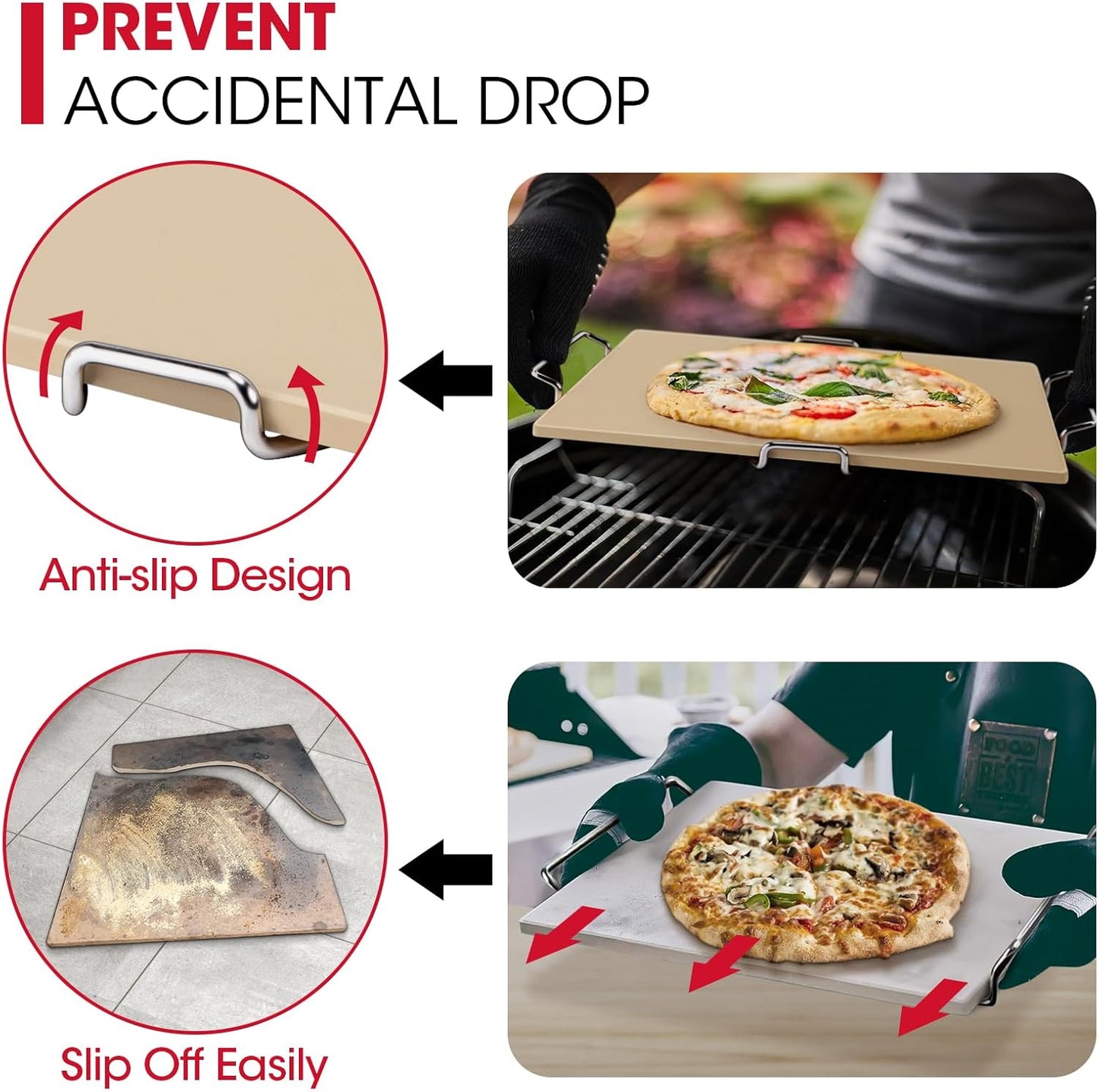 Unicook 12 Inch Square Pizza Stone for Oven and Grill, Oven Baking Stone for Bread, Cordierite Pizza Pan for Baking Crispy Bread, Pie and Cookies, Includes Carry Rack and Dough Scraper