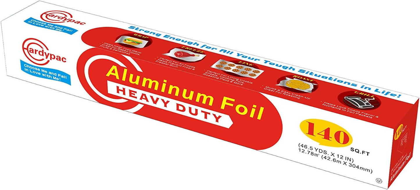 560 SQFT Aluminum Foil Roll, 4 PACK, Total 560 SQFT, 140' Length x 12" Width per roll, kitchen tin foil grill foil paper for cooking, baking, wrapping.