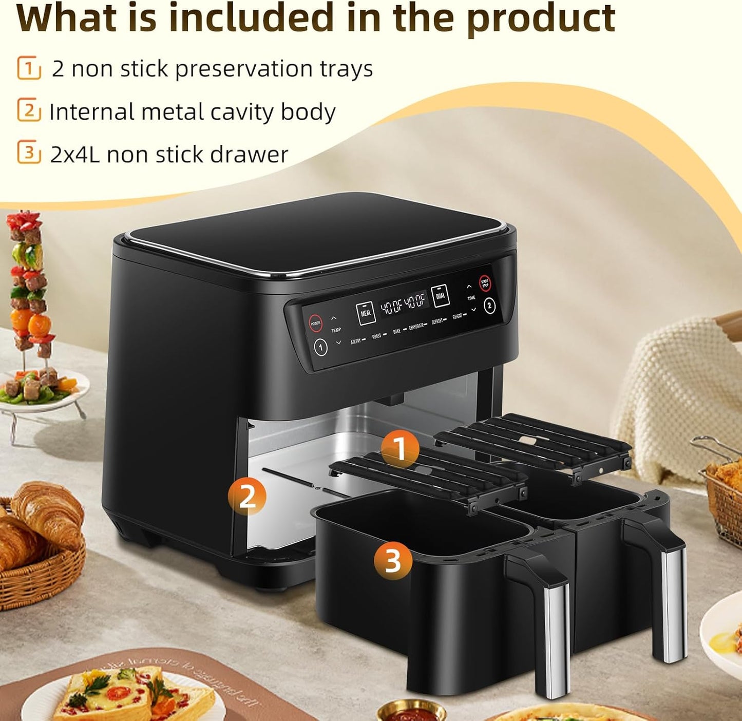 Air Fryer XL 8.5QT, Dual Zone 6 in 1 Air Fryer for Roast, Bake, Dehydrator, Defrost, Reheat for Quick Meals, Airfryers for Family Use