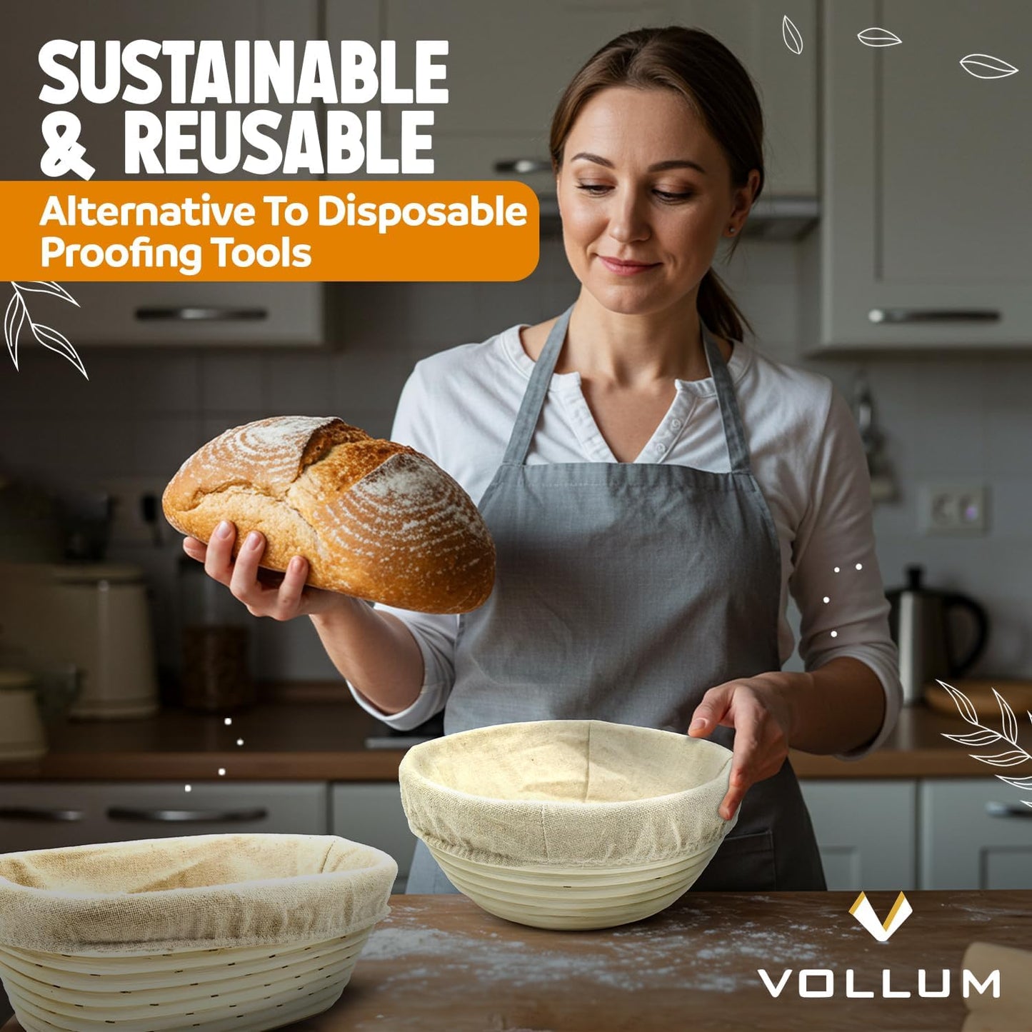 Banneton Bread Proofing Basket Sourdough Proofing Basket for Beginners & Professional Bakers, Handwoven Rattan Cane Bread Maker with Linen for Artisan Breads, 8.5 x 3 In, 1-Lb Round - Set of 2