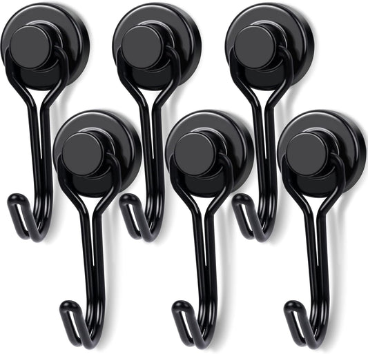 E BAVITE Magnetic Hooks, 30lbs+ Magnet Hook 2025 Cruise Cabin Ship Essentials Heavy Duty Strong Magnets Refrigerator Fridge Hanging for Classroom Beach Vacation Kitchen Grills Home 6pcs (Black)