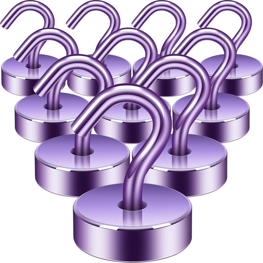 Neosmuk Magnetic Hooks, Cruise Ship Essentials, 40lb+ Heavy Duty Magnetic Hooks for Cruise Cabins, Refrigerator, Grill, Hanging, and Travel | Extra Strong Must-Haves Magnet Hook,Purple,Pack of 10