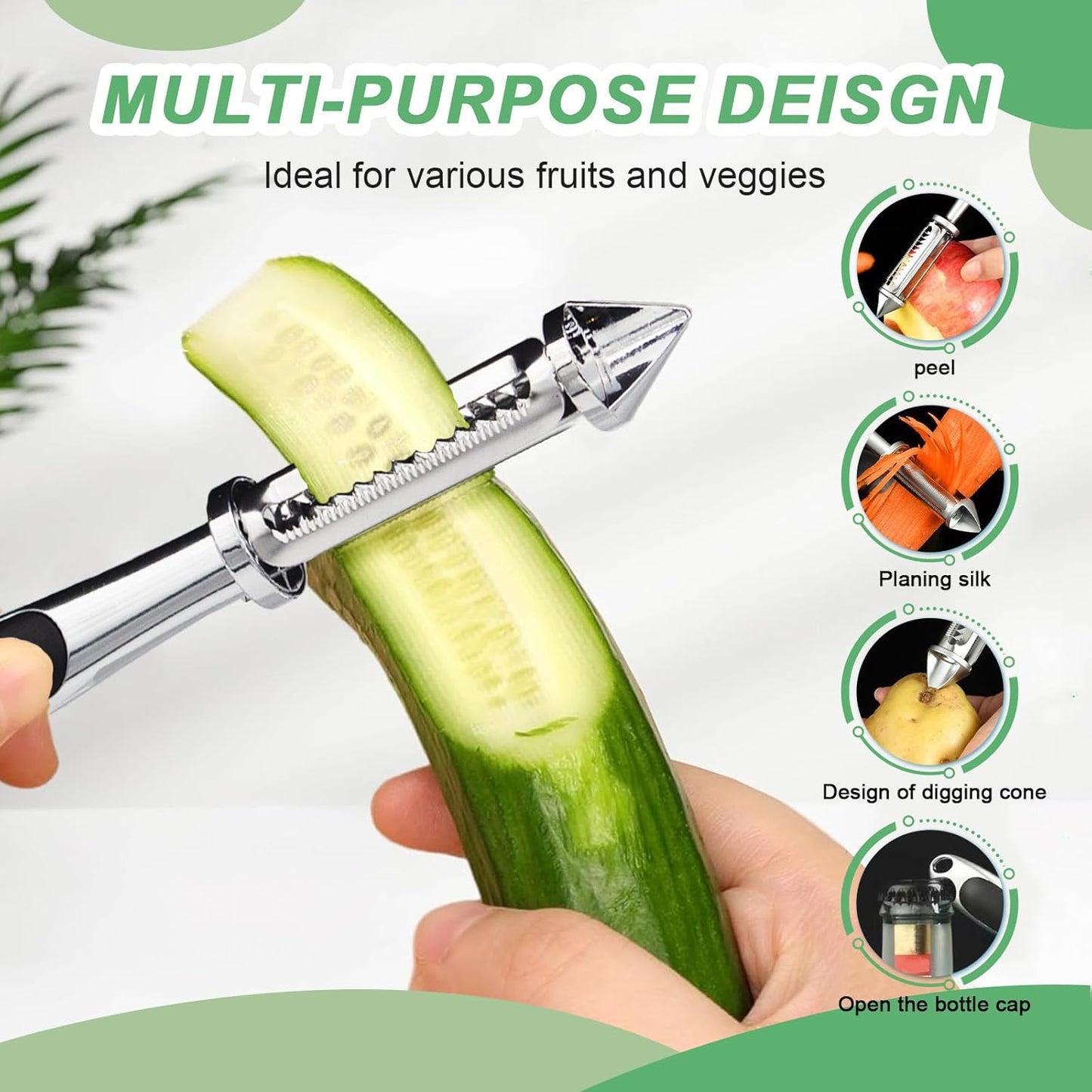 Vegetable Peeler - Stainless Steel Ultra Sharp Shape Potato Peelers, Non-Slip Soft Grip Handle, Y and I Effortless Carrot & Fruit Peeling 5-in-1 Peeler Set