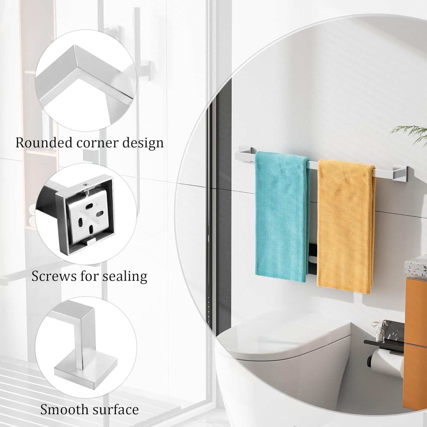 Alise Brushed Nickel Towel Bars,27.56 Inch Towel Holder Towel Racks for Bathroom and Lavatory,SUS304 Stainless Steel Hand Towel Hanger Rail Wall Mount,Useable Length 25.79 Inch Towel Bar, GYT070-LS