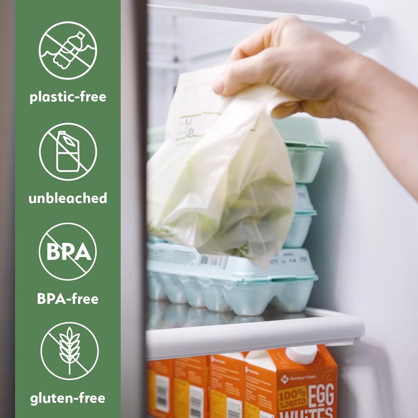 100% Compostable Food Storage Bags [Sandwich 150 Pack] Eco-Friendly Freezer Bags, Resealable Bags, Heavy-Duty, Reusable, by Earth's Natural Alternative, off white