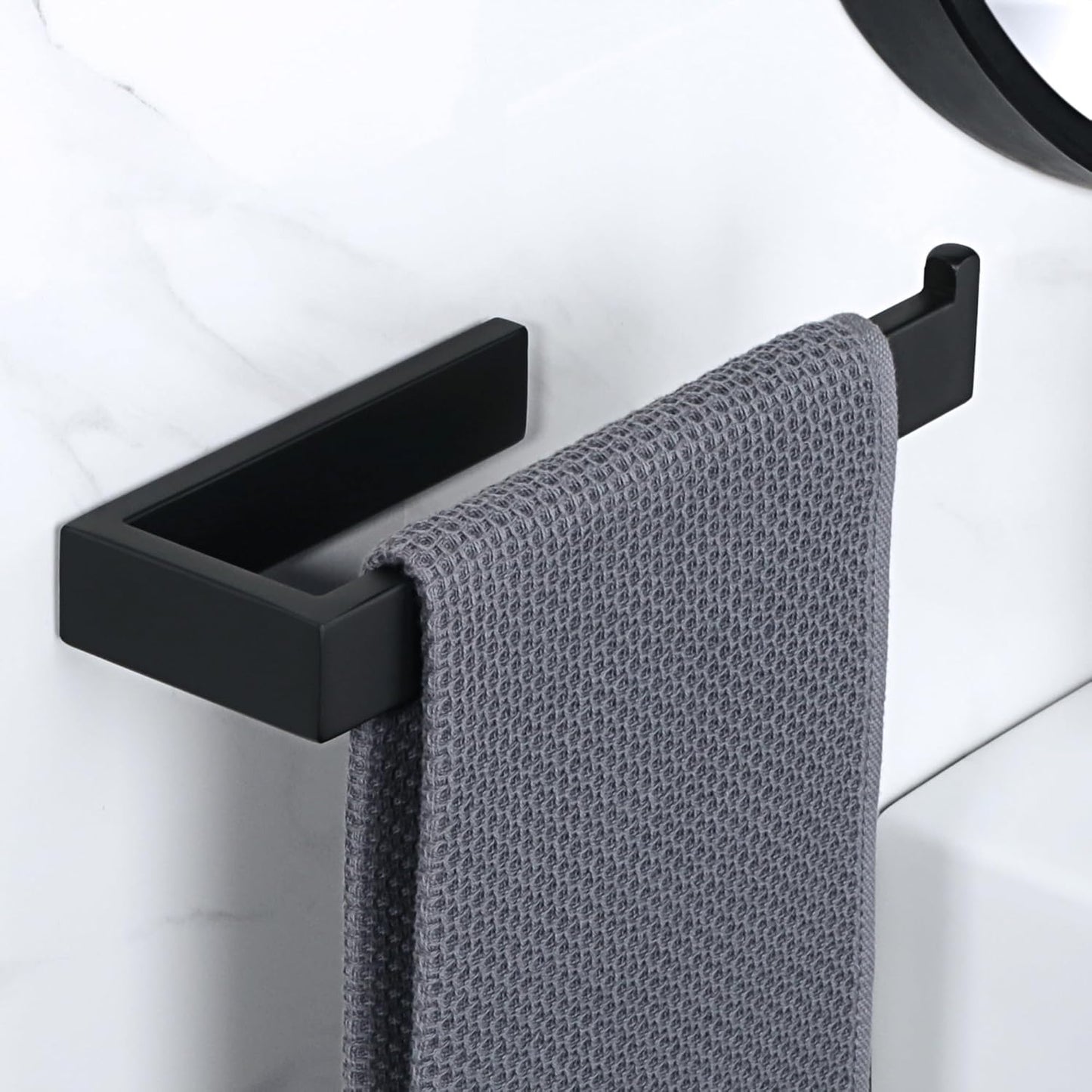 Sayayo Matte Black Towel Ring for Bathroom, 10 Inch Hand Towel Bar Towel Rack Towel Holder Wall Mounted Square, SUS304 Stainless Steel