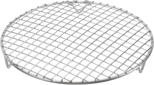 uxcell Round Cooking Rack with Legs, Dia 9.4 Inch 304 Stainless Steel Barbecue Grill for Cooking Baking Barbecue Air Fryer Racks, Silver