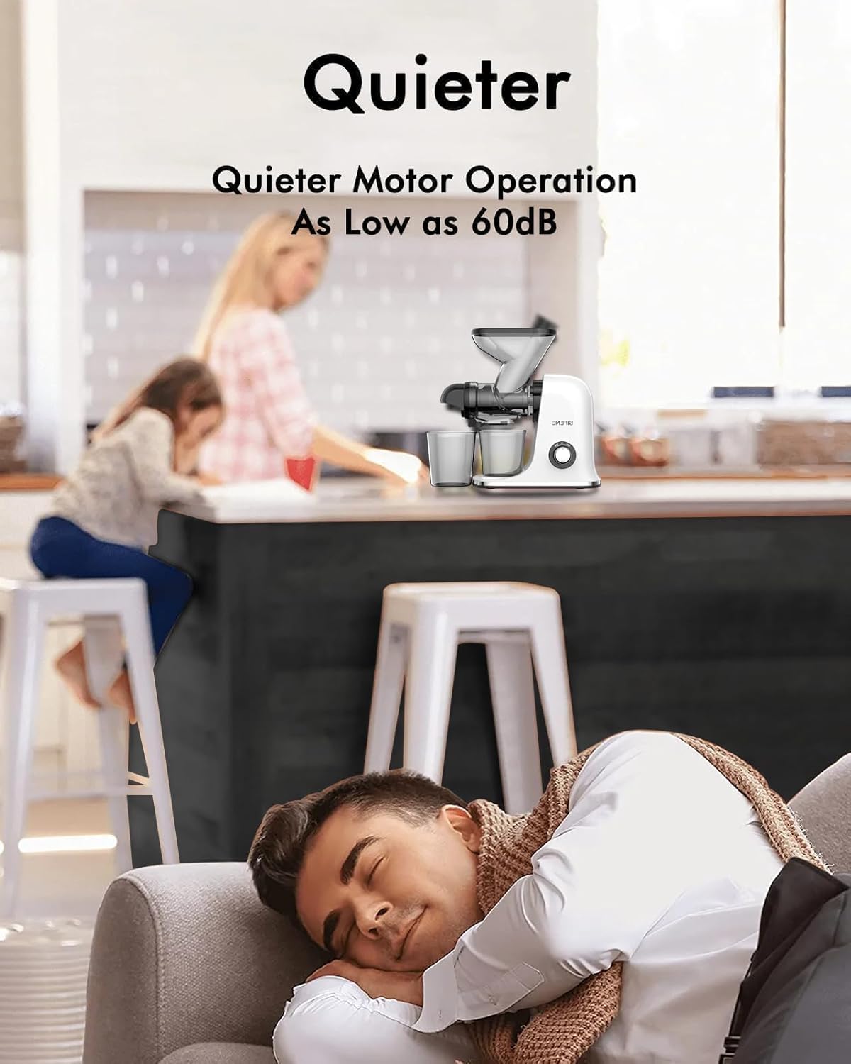 SiFENE Cold Press Juicer Machine, Slow Masticating Juicer, Vegetable and Fruit Juice Extractor Maker Squeezer, Easy to Clean, Non-BPA, White