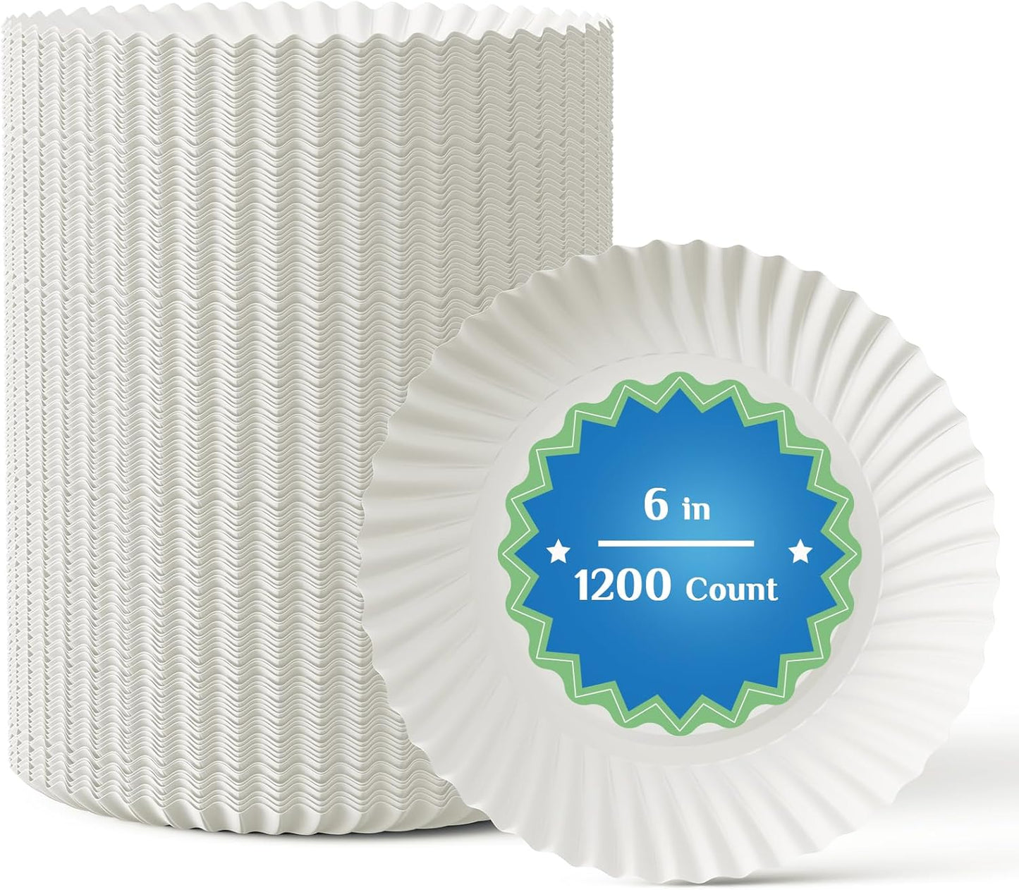MUCHII 1200 Count 6 Inch Paper Plates, White Uncoated Disposable Dessert Plates for Snacks, Cake, Candy