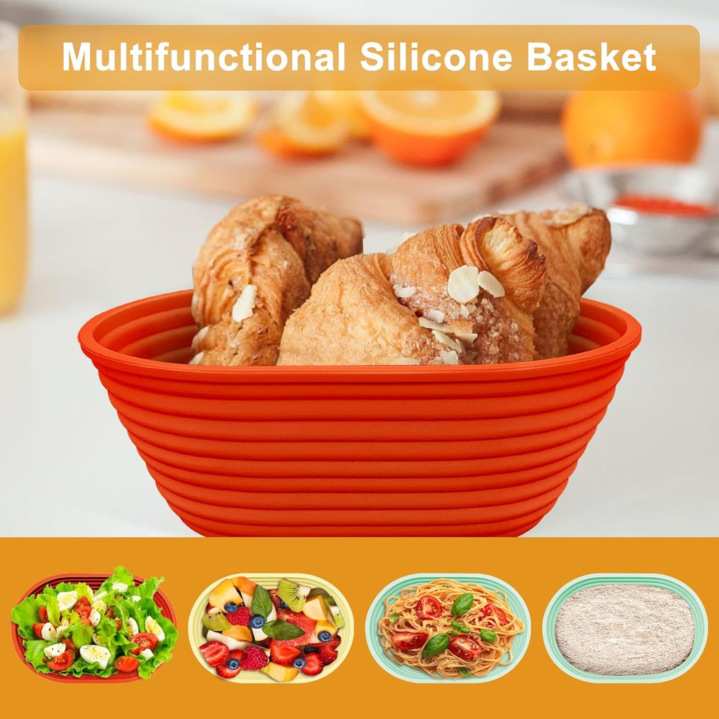 Silicone Banneton, Sourdough Bread Baskets (Set of 6, 6.5 Inch), Oval Proofing Bread Bowls with Starter Kit, Bread Making Baking Supplies