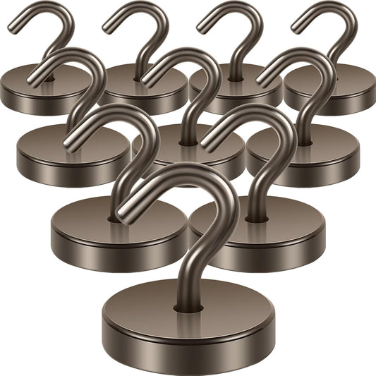 Neosmuk Magnetic Hooks, Cruise Ship Essentials, 120lb+ Heavy Duty Magnetic Hooks for Cruise Cabins, Refrigerator, Grill, Hanging, and Travel | Extra Strong Must-Haves Magnet Hook,Brown, Pack of 10