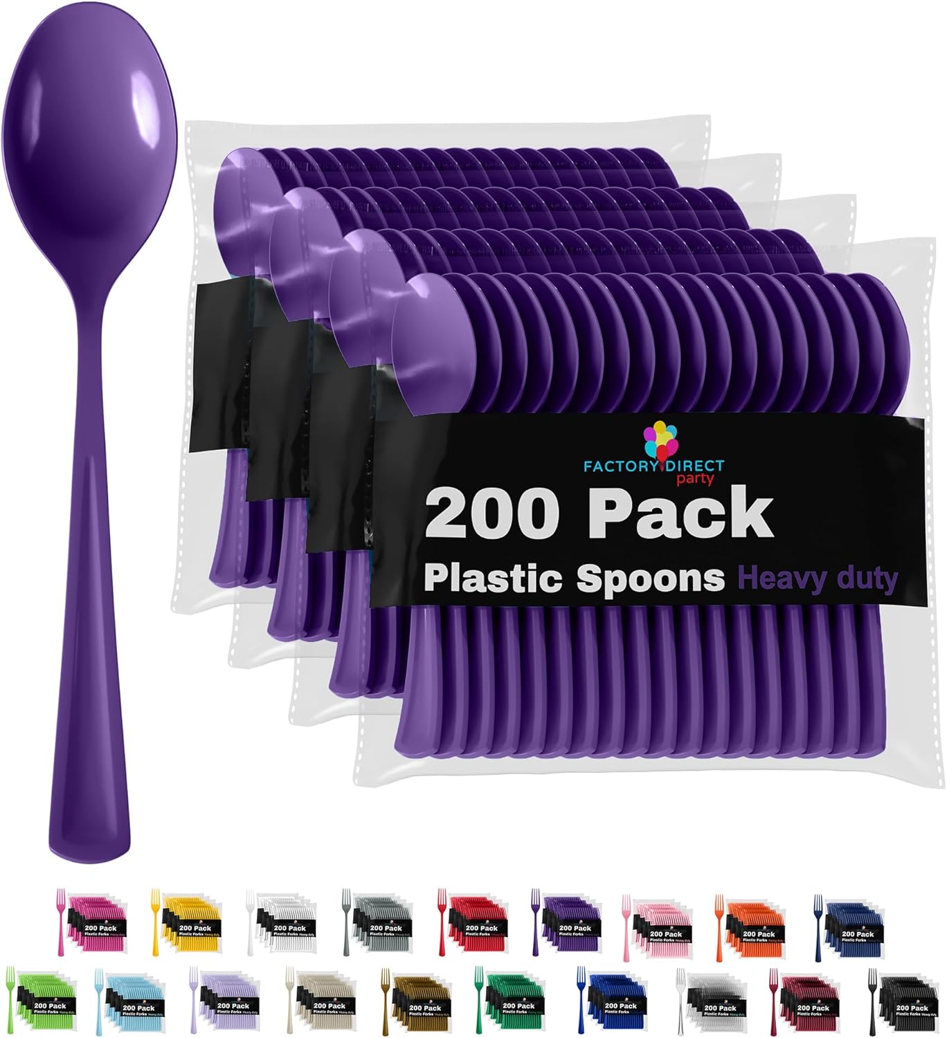 Purple Plastic Spoons 200 Pcs Purple Spoons Disposable Utensils Heavy Duty Plastic Cutlery Set Disposable Cutlery Sets Flatware Sets Silverware Set Party Supplies & Party Tableware Party Solids